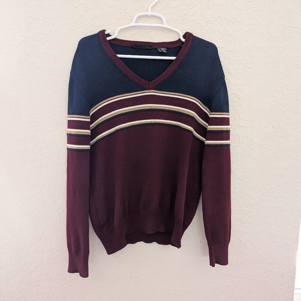 Vintage Andrew St John Striped V Neck Sweater 90s Size L Grandpa